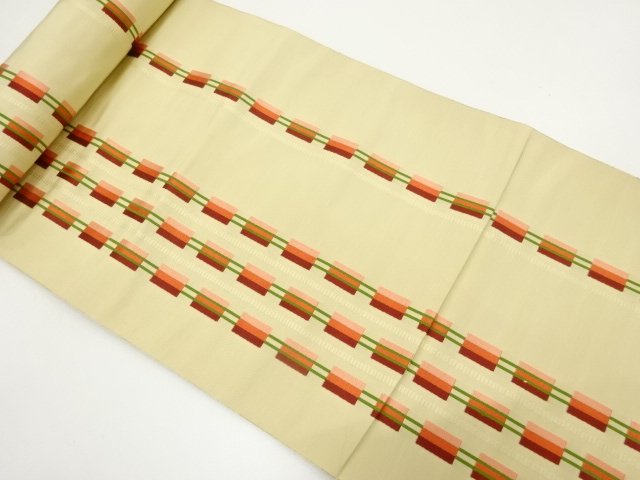 JAPANESE KIMONO / ANTIQUE CHIKUZEN HAKATA STRIPED WEAVING NAGOYA OBI-C